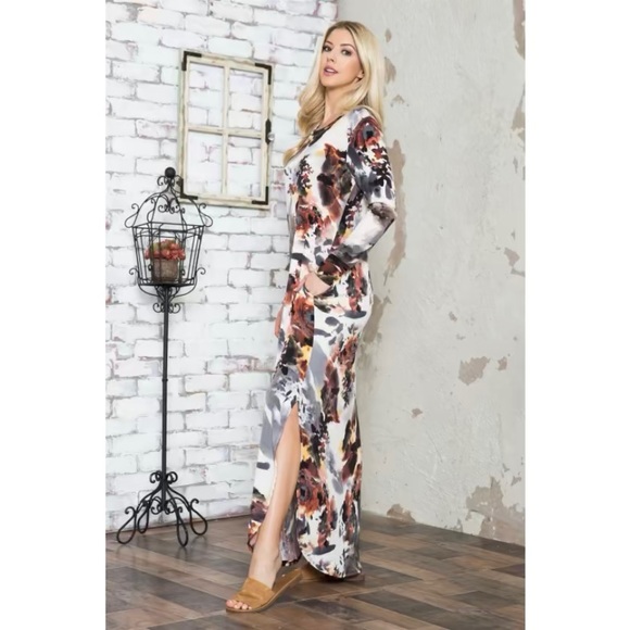 Floral Side Slit Maxi Dress in Brown - Picture 3 of 3